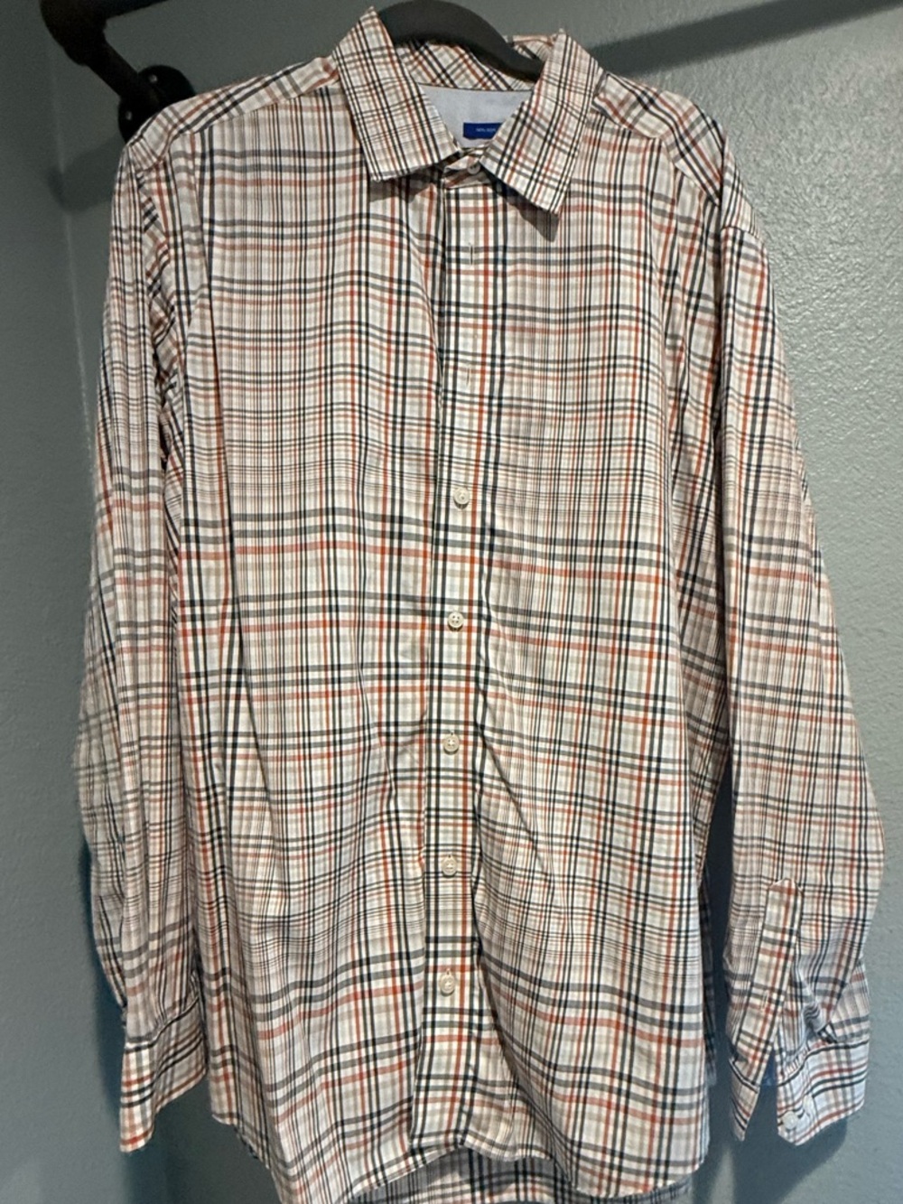 Egara Men's Plaid Button-Down Shirt in Cream and Orange